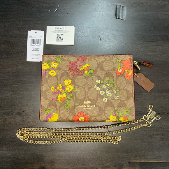 Coach Handbags - Coach Slim Crossbody In Signature Canvas w/ Floral Print Gold Tone Hardware